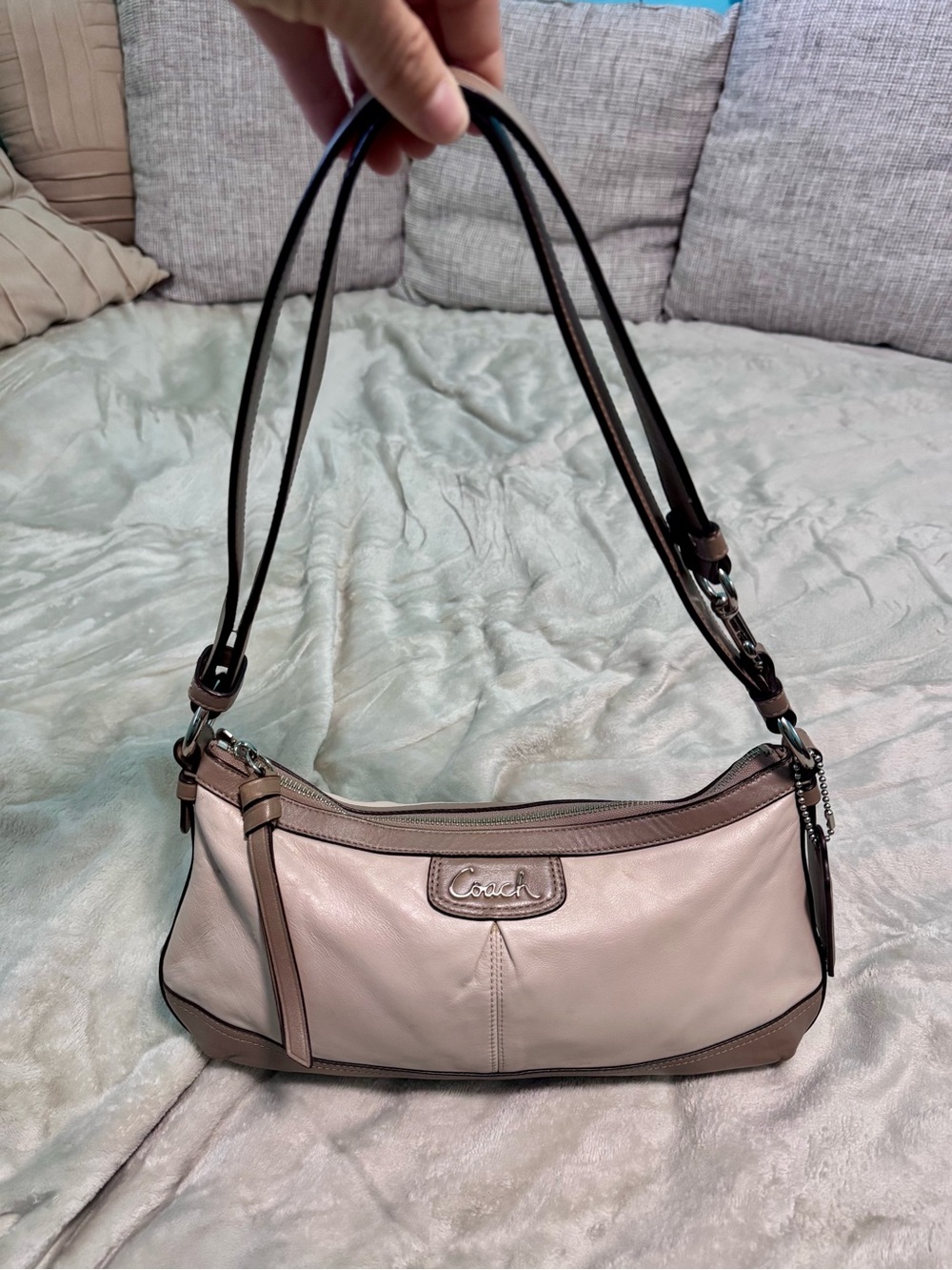 Coach Blush Leather Shoulder Bag with Taupe Trim